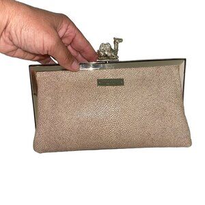 Kate Spade Queen Of The Nile Clutch Purse Tan Stingray Leather Gold Hardware